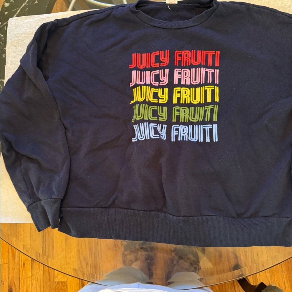 Juicy Couture Navy Sweatshirt with Rainbow "Juicy Frutti" Print